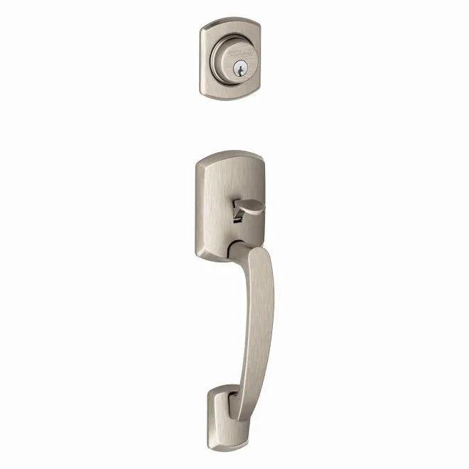 Schlage Greenwich Single Cylinder Exterior Active Handleset Only - Interior Trim Sold Separately Satin Nickel