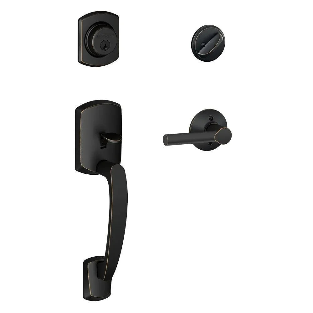 Schlage Greenwich Single Cylinder Handleset with Broadway Lever Aged Bronze