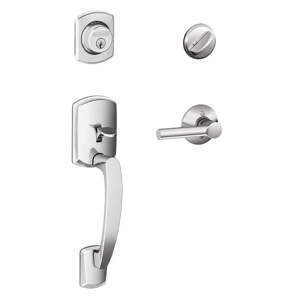 Schlage Greenwich Single Cylinder Handleset with Broadway Lever Bright Chrome
