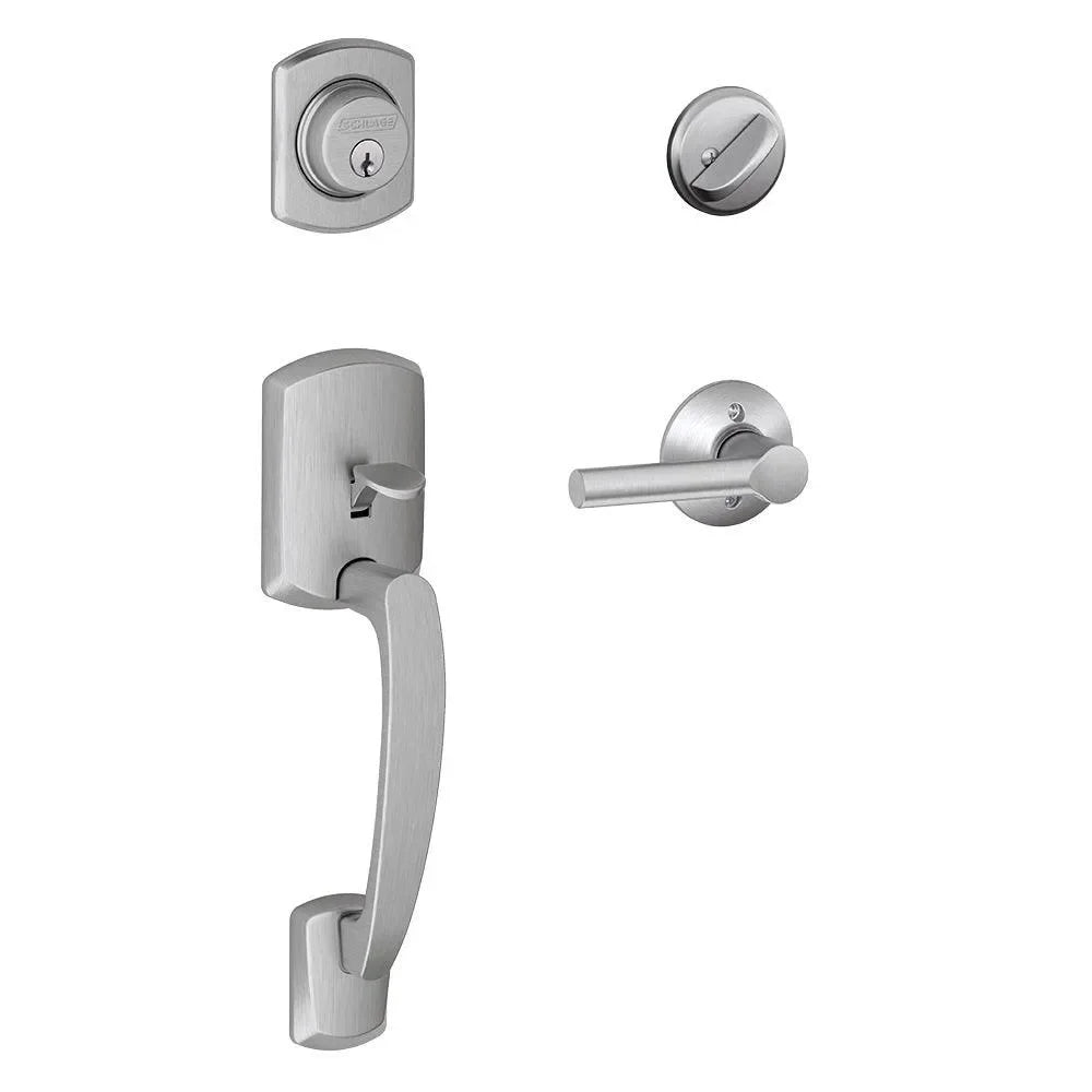 Schlage Greenwich Single Cylinder Handleset with Broadway Lever Satin Chrome