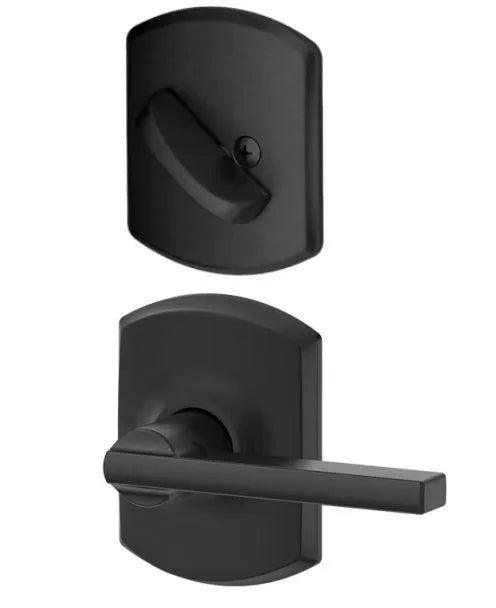 Schlage Latitude Dummy Lever With Greenwich Rosette Interior Trim - Exterior Handleset Sold Separately in Flat Black finish