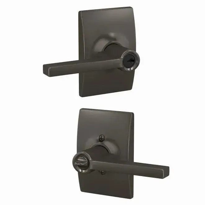 Schlage Latitude Lever with Century Rosette in Black Stainless finish