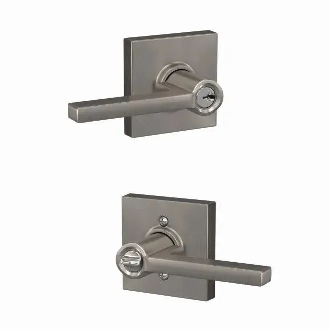 Schlage Latitude Lever with Collins Rosette in Satin Nickel finish
