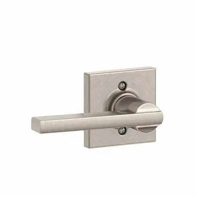 Schlage Latitude Lever with Collins Rosette in Satin Nickel finish
