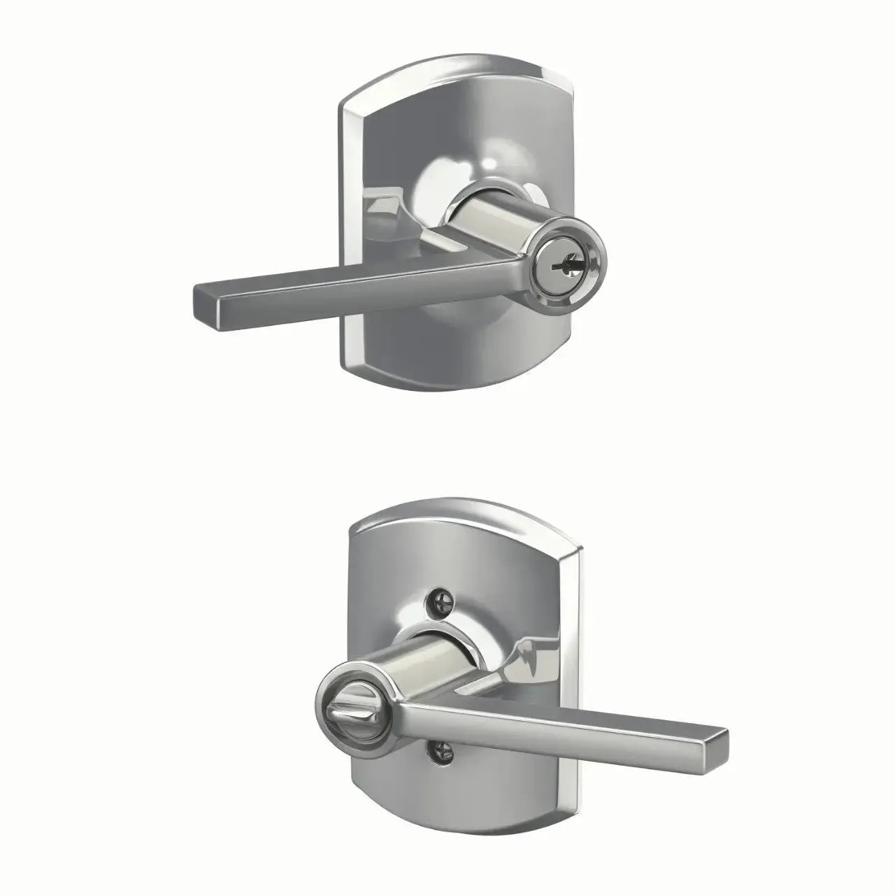Schlage Latitude Lever with Greenwich Rosette in Bright Chrome finish