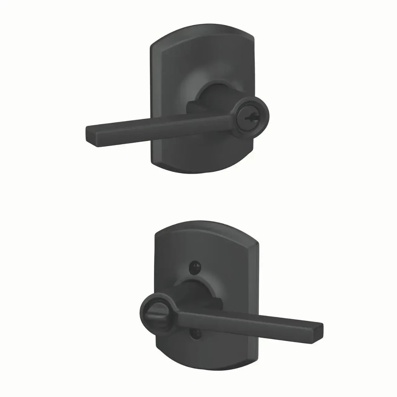 Schlage Latitude Lever with Greenwich Rosette in Matte Black finish