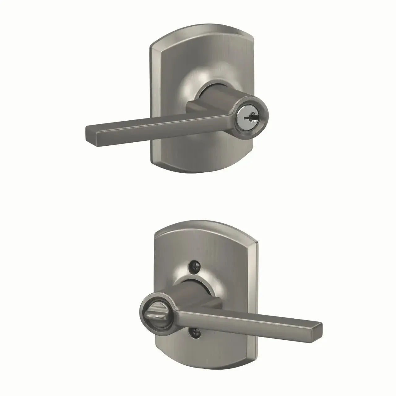 Schlage Latitude Lever with Greenwich Rosette in Satin Nickel finish