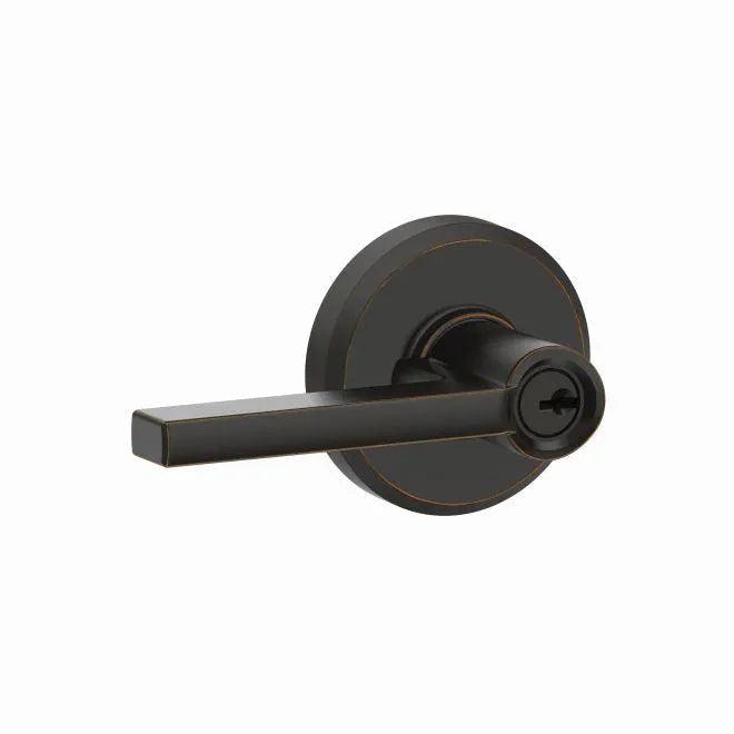 Schlage Latitude Lever With Greyson Rosette Keyed Entry Lock in Aged Bronze finish