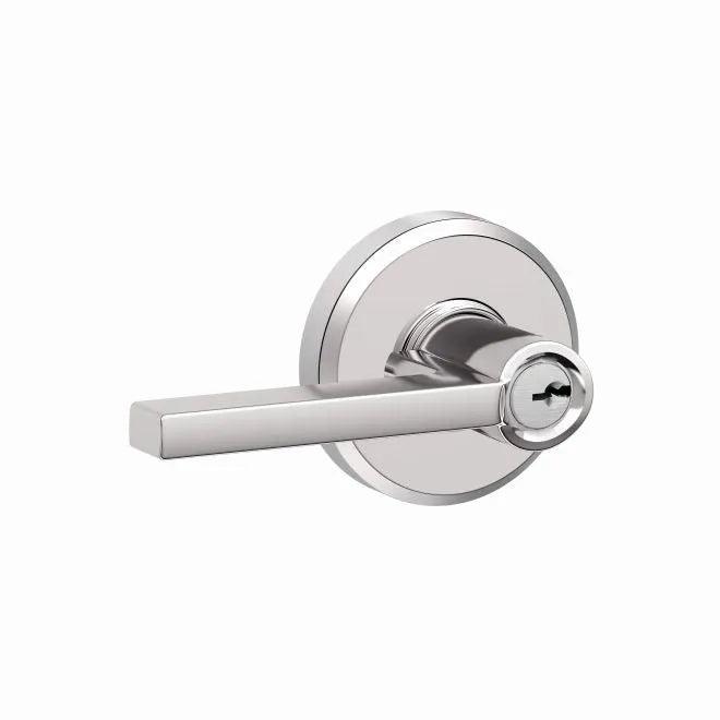 Schlage Latitude Lever With Greyson Rosette Keyed Entry Lock in Bright Chrome finish