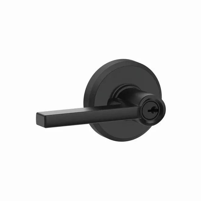 Schlage Latitude Lever With Greyson Rosette Keyed Entry Lock in Flat Black finish