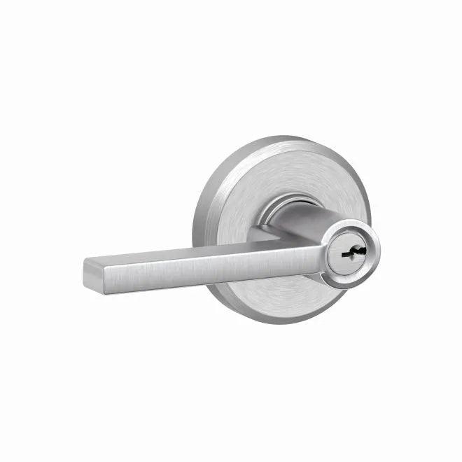 Schlage Latitude Lever With Greyson Rosette Keyed Entry Lock in Satin Chrome finish