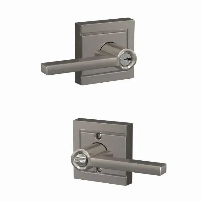 Schlage Latitude Lever with Upland Rosette in Satin Nickel finish