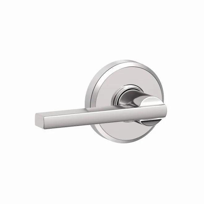 The Schlage Latitude Passage Lever With Greyson Rosette in Bright Chrome finish
