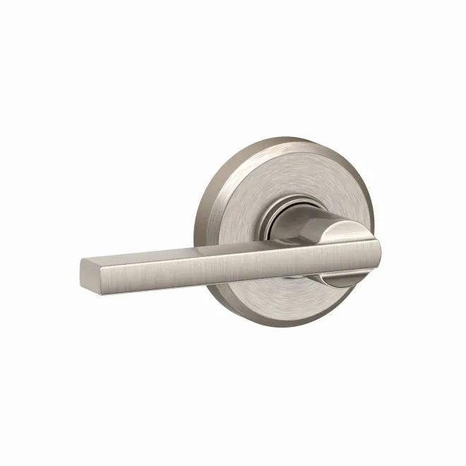 The Schlage Latitude Passage Lever With Greyson Rosette in Satin Nickel finish