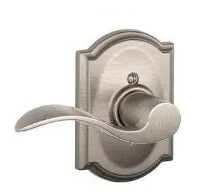 The Schlage Left Hand Accent Dummy Lever With Camelot Rosette Interior Trim - Exterior Handleset Sold Separately in Satin Nickel finish