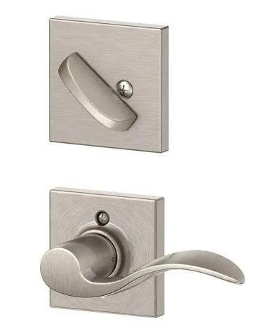 Schlage Left Hand Accent Lever With Collins Rosette Interior Active Handleset Trim - Exterior Handleset Sold Separately in Satin Nickel finish