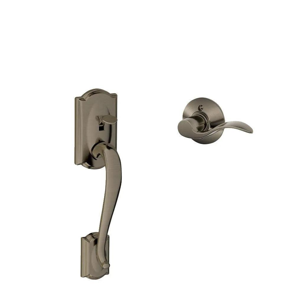 Schlage Left Hand Camelot Bottom Half Handleset With Accent Lever Antique Pewter