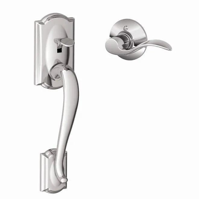 Schlage Left Hand Camelot Bottom Half Handleset With Accent Lever Bright Chrome