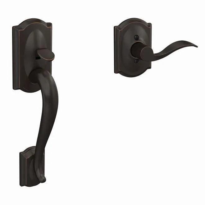 Schlage Left Hand Camelot Bottom Half Handleset With Accent Lever With Camelot Rosette Aged Bronze