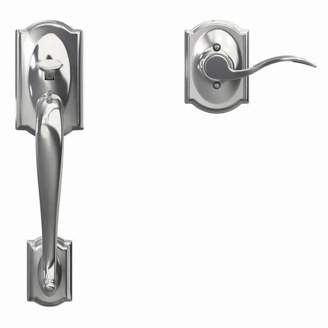 Schlage Left Hand Camelot Bottom Half Handleset With Accent Lever With Camelot Rosette Bright Chrome
