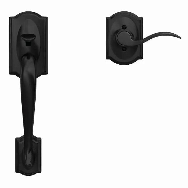 Schlage Left Hand Camelot Bottom Half Handleset With Accent Lever With Camelot Rosette Flat Black