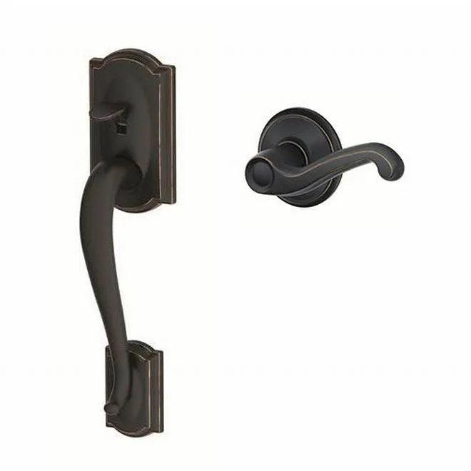 Schlage Left Hand Camelot Bottom Half Handleset With Flair Lever Aged Bronze