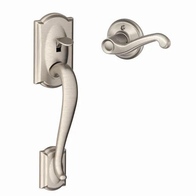 Schlage Left Hand Camelot Bottom Half Handleset With Flair Lever Satin Nickel