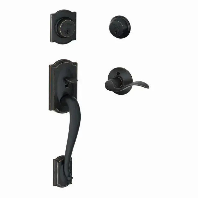 Schlage Camelot Double Cylinder Handleset with Accent Lever in Aged Bronze finish