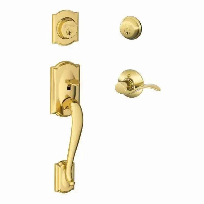 Schlage Camelot Double Cylinder Handleset with Accent Lever in Lifetime Brass finish