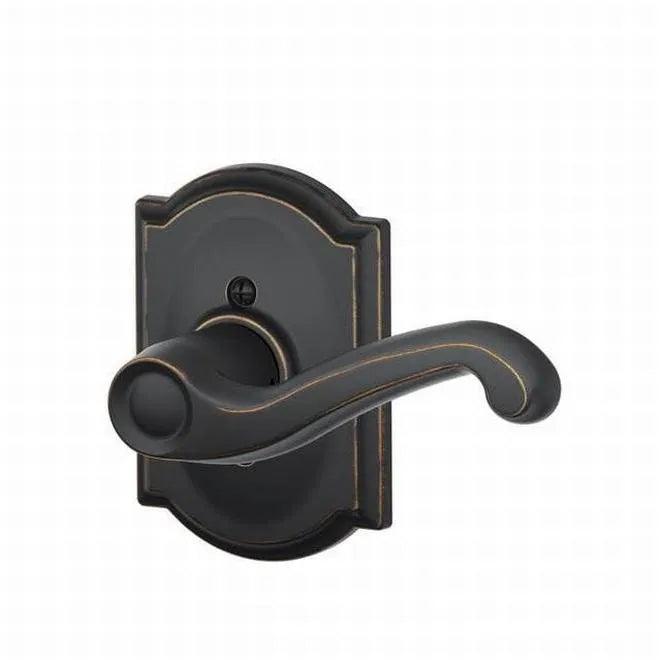 Schlage Left Hand Flair Dummy Lever With Camelot Rosette Interior Trim - Exterior Handleset Sold Separately in Aged Bronze finish