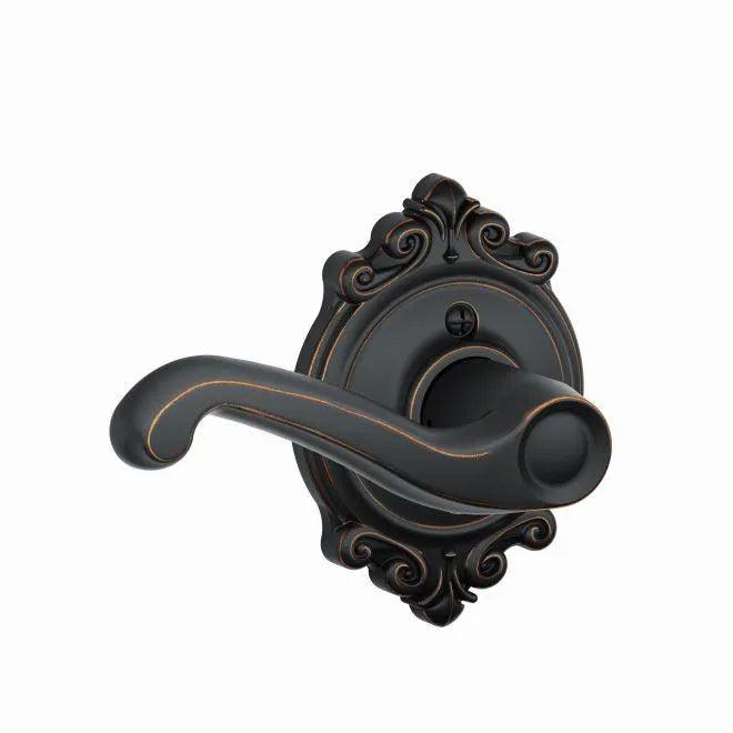 Schlage Left Hand Flair Lever With Brookshire Rosette Half Dummy Aged Bronze