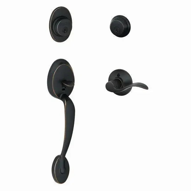 Schlage Plymouth Double Cylinder Handleset with Accent Lever in Aged Bronze finish