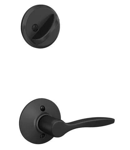 The Schlage Left Handed Interior Handleset Trim Delfayo Lever-Exterior Handleset Sold Separately in Flat Black finish