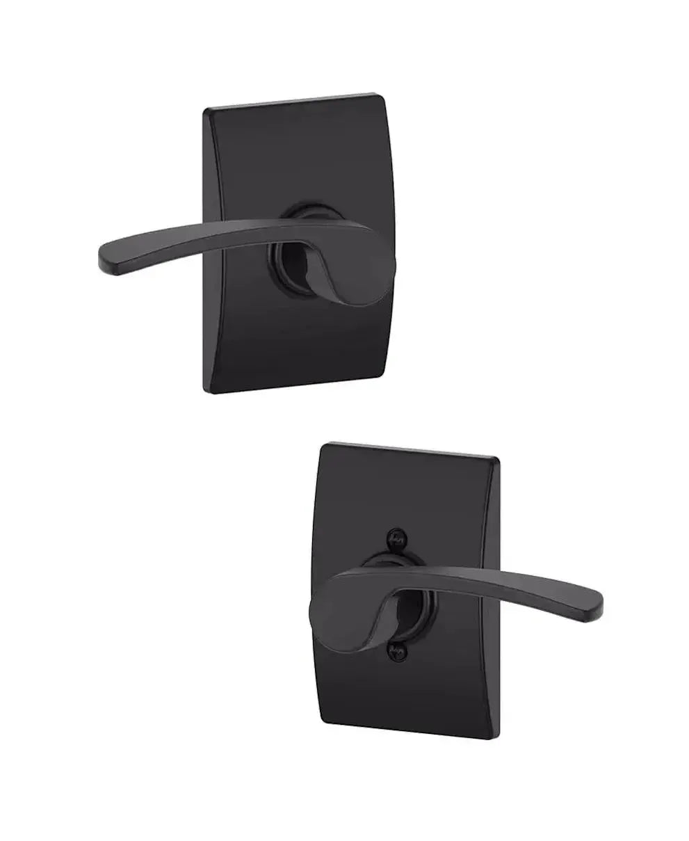 Schlage Merano Lever with Century Rosette in Flat Black finish