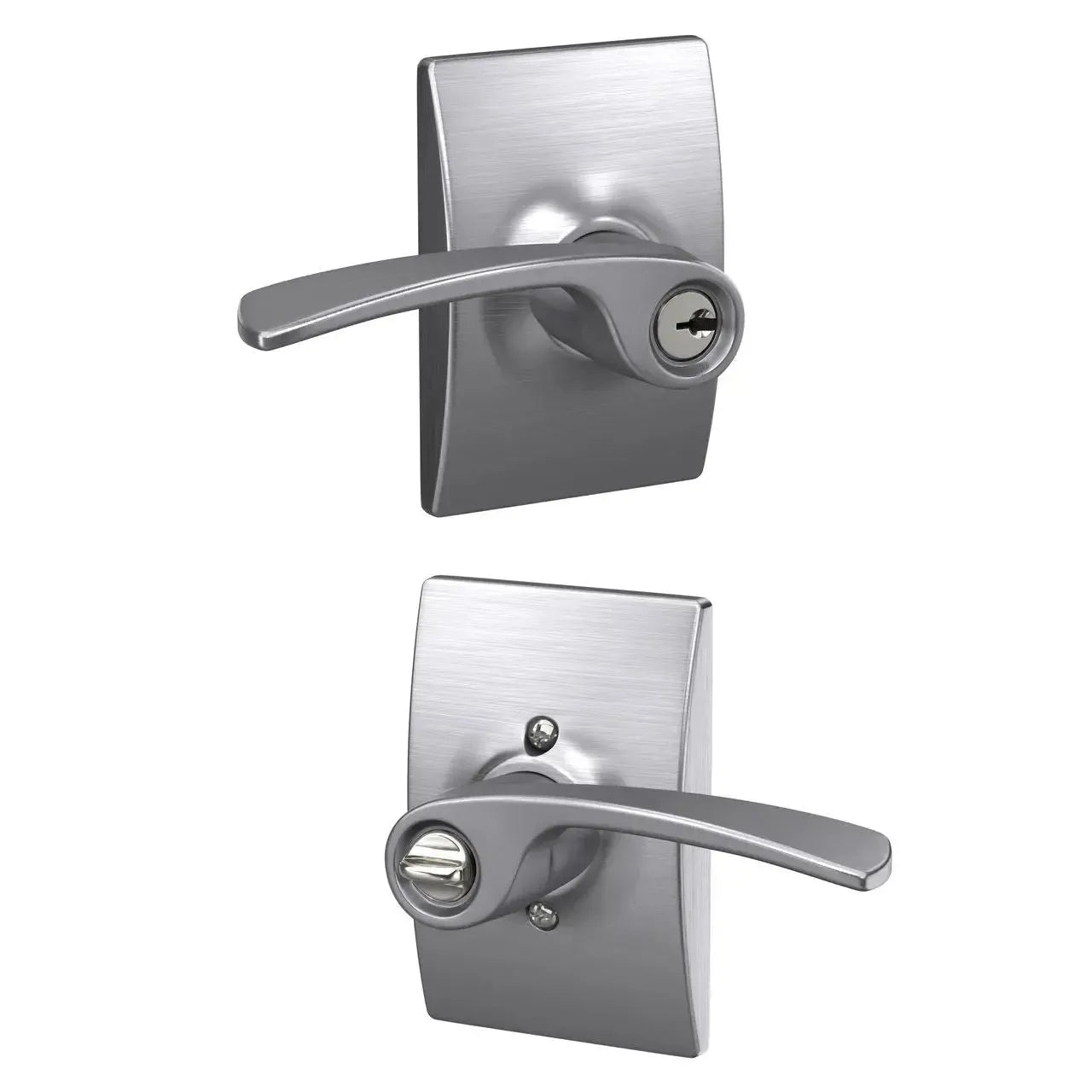 Schlage Merano Lever with Century Rosette in Satin Chrome finish
