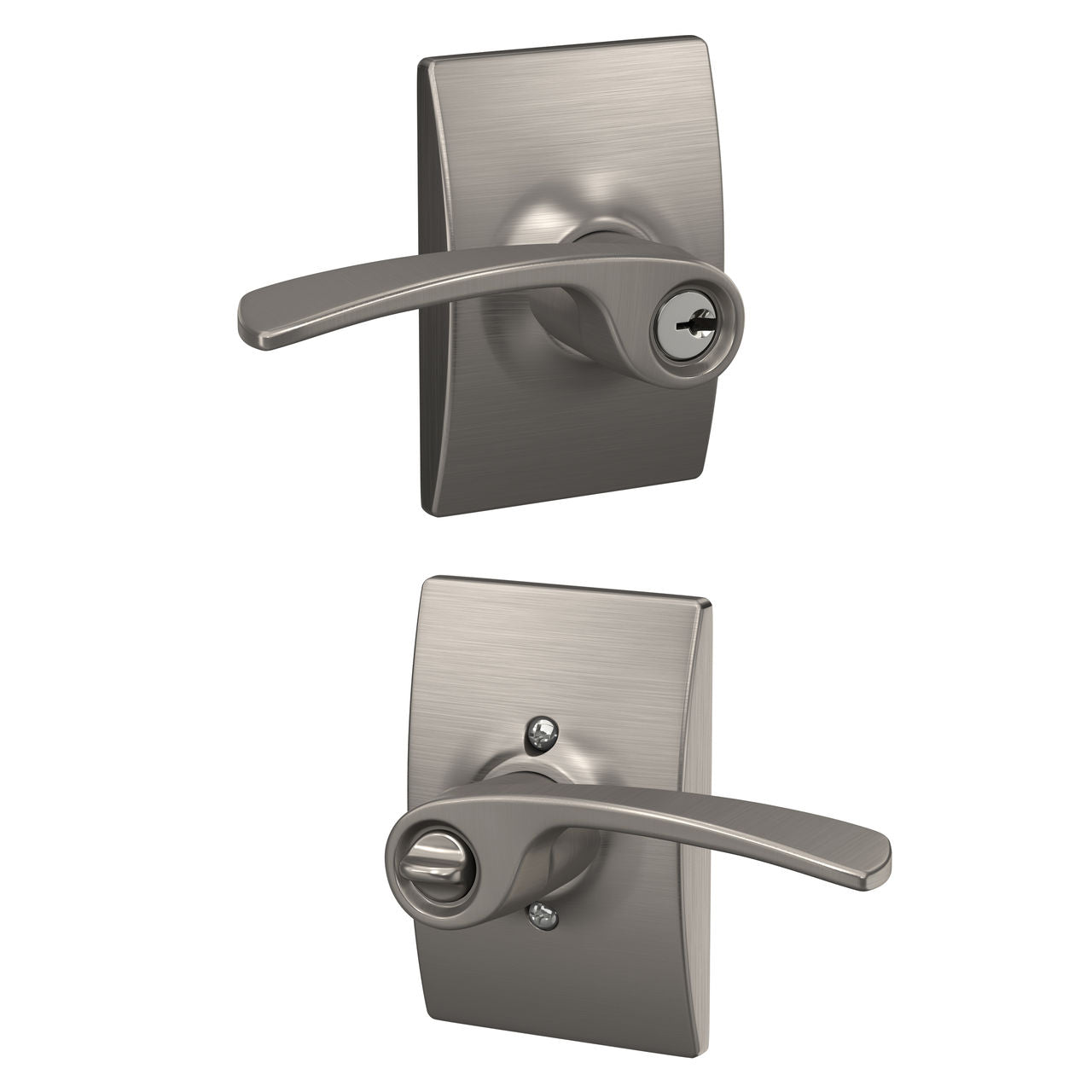 Schlage Merano Lever with Century Rosette Satin Nickel