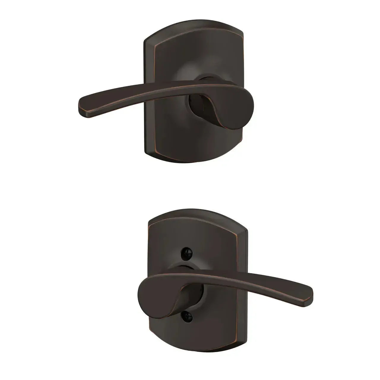 Schlage Merano Lever with Greenwich Rosette in Aged Bronze finish