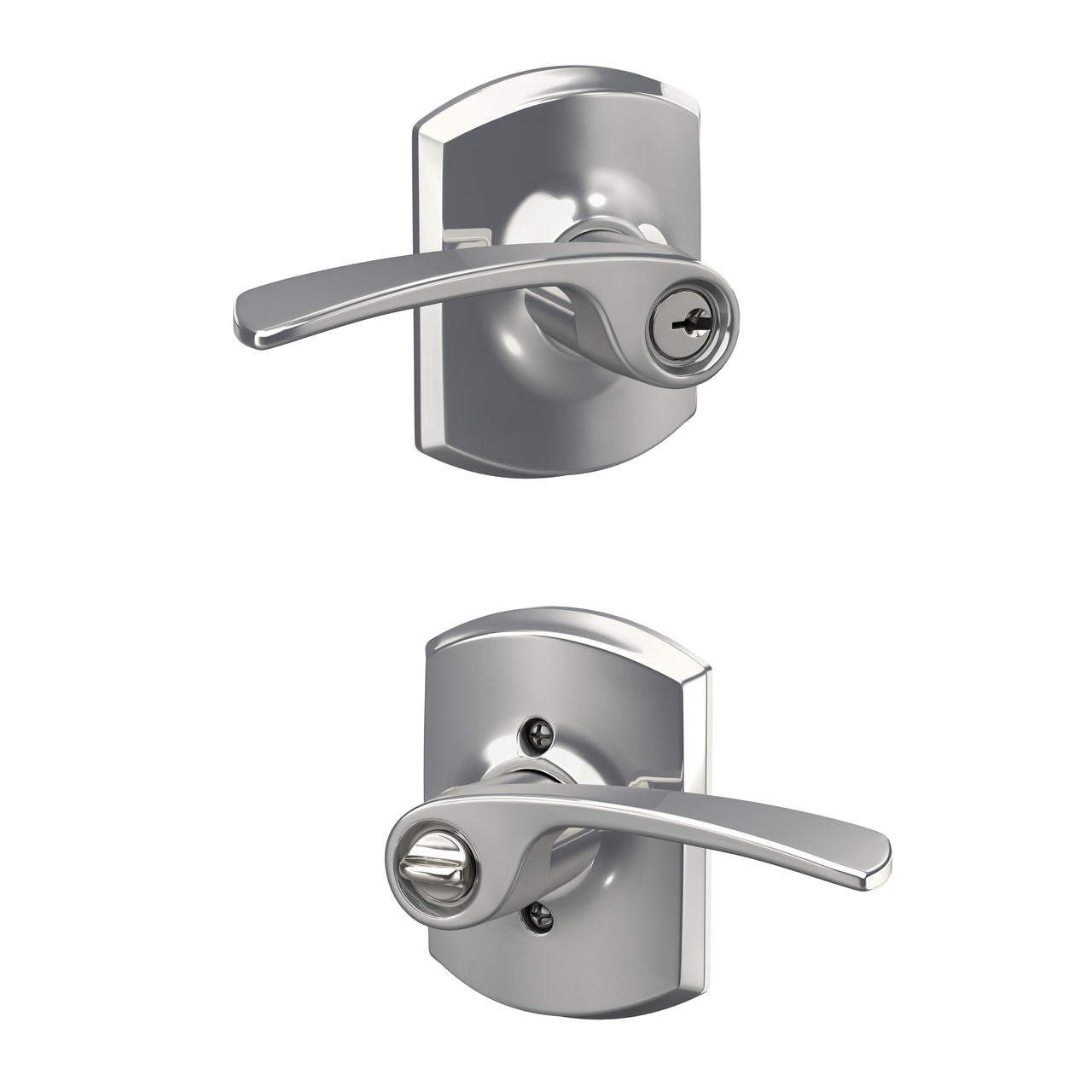 Schlage Merano Lever with Greenwich Rosette Bright Chrome