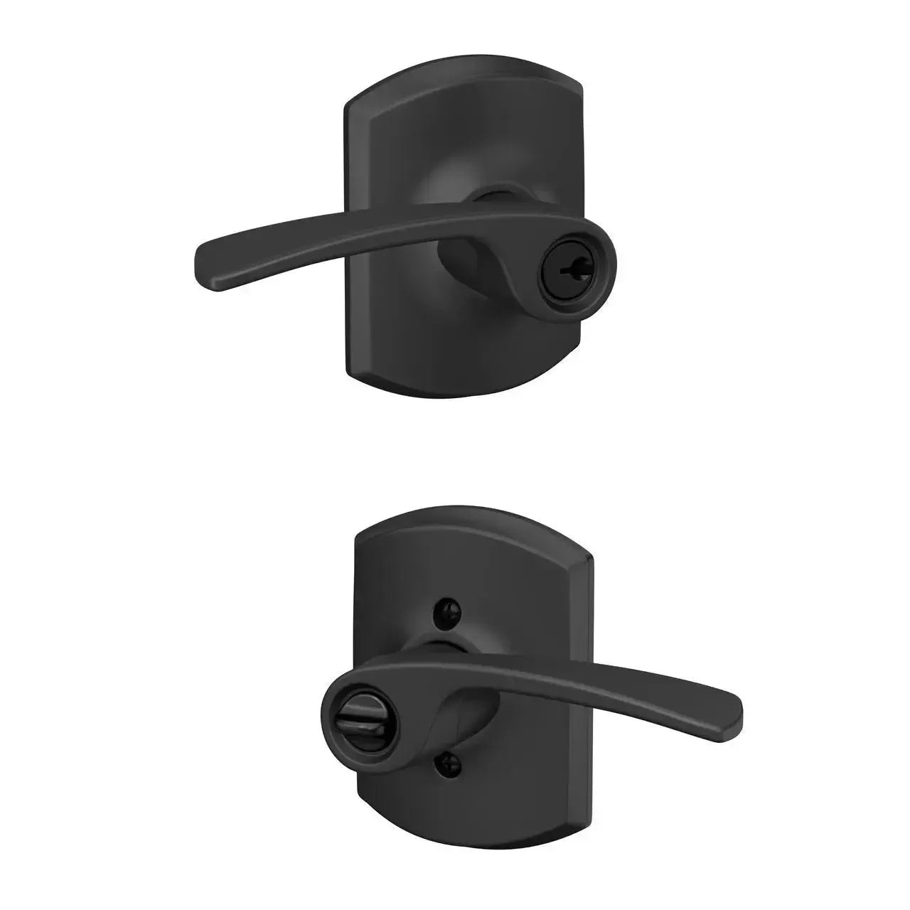 Schlage Merano Lever with Greenwich Rosette in Flat Black finish