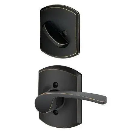 Schlage Merano Lever with Greenwich Rosette Interior Active Trim in Aged Bronze finish