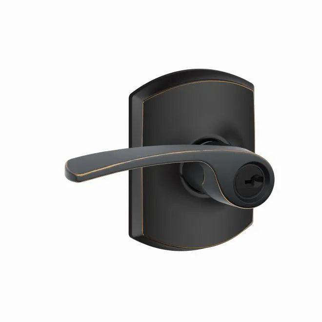 Schlage Merano Lever With Greenwich Rosette Keyed Entry Lock Aged Bronze