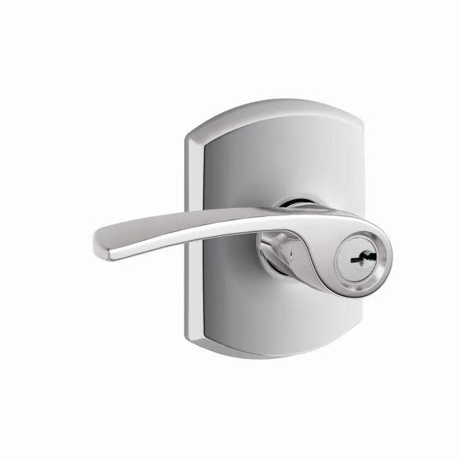 Schlage Merano Lever With Greenwich Rosette Keyed Entry Lock Bright Chrome