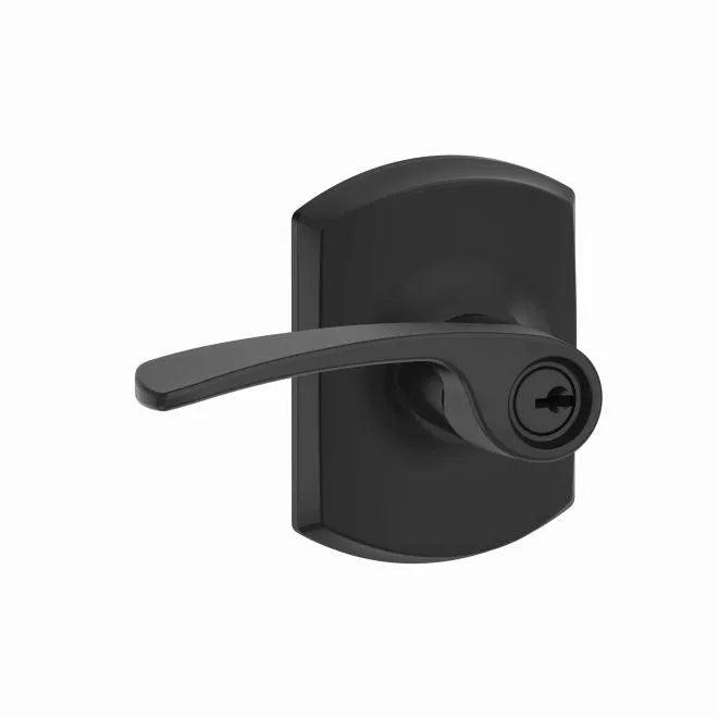 Schlage Merano Lever With Greenwich Rosette Keyed Entry Lock Flat Black