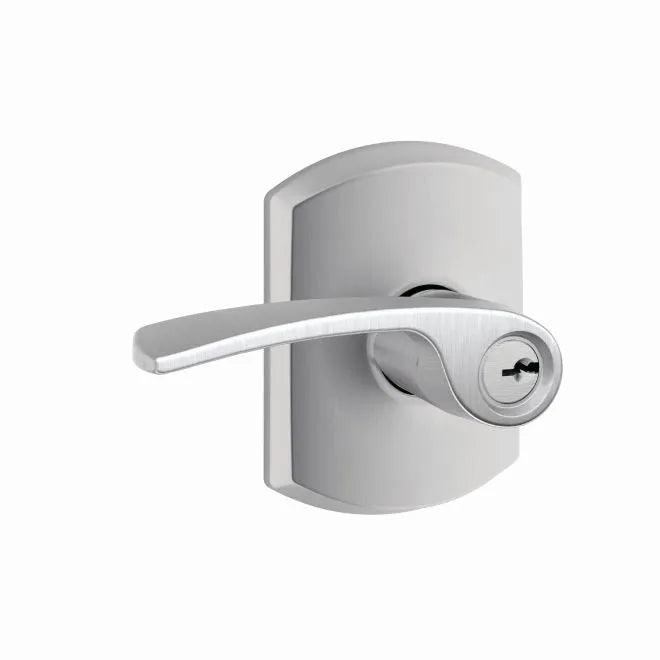 Schlage Merano Lever With Greenwich Rosette Keyed Entry Lock Satin Chrome