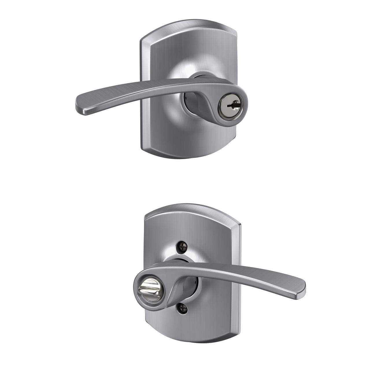 Schlage Merano Lever with Greenwich Rosette Satin Chrome