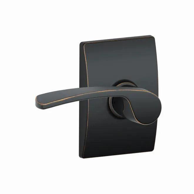 Schlage Merano Passage Lever With Century Rosette Aged Bronze