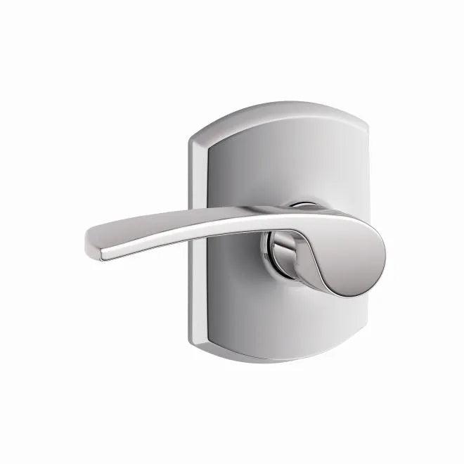 Schlage Merano Passage Lever With Greenwich Rosette Bright Chrome