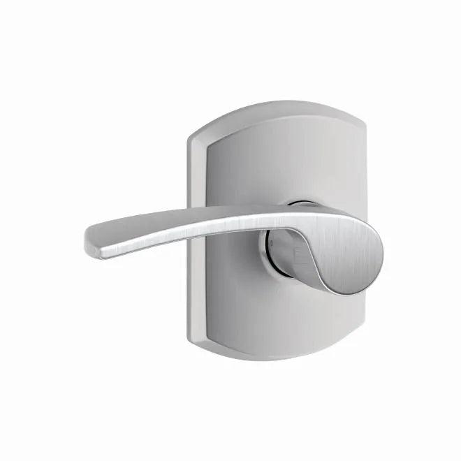 Schlage Merano Passage Lever With Greenwich Rosette Satin Chrome
