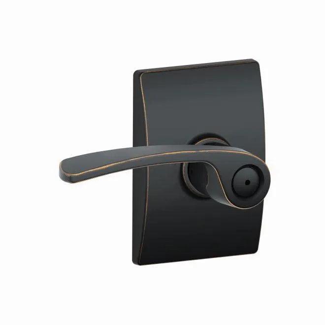 Schlage Merano Privacy Lever With Century Rosette Aged Bronze