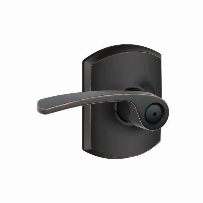 Schlage Merano Privacy Lever With Greenwich Rosette Aged Bronze